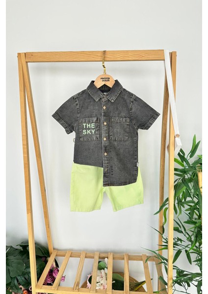 The Sky Cep Baskılı Renkli Şortlu Erkek çocuk takım - Füme