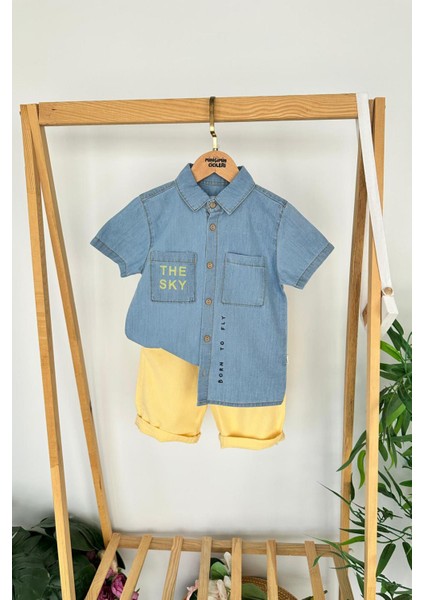 The Sky Cep Baskılı Renkli Şortlu Erkek çocuk takım - Sarı