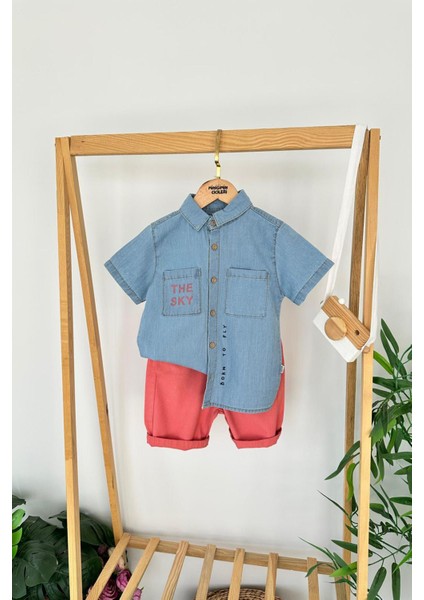 The Sky Cep Baskılı Renkli Şortlu Erkek çocuk takım - Kiremit