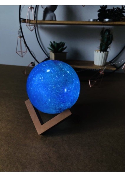 Mavi 3D Plastik Gezegen Gece Lambası, 13 cm Standlı, Dekoratif ve Şık Tasarım