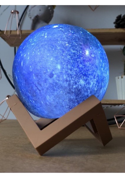 Mavi 3D Plastik Gezegen Gece Lambası, 13 cm Standlı, Dekoratif ve Şık Tasarım fırsatları