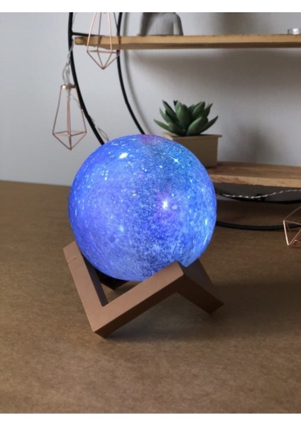 Mavi 3D Plastik Gezegen Gece Lambası, 13 cm Standlı, Dekoratif ve Şık Tasarım indirimleri
