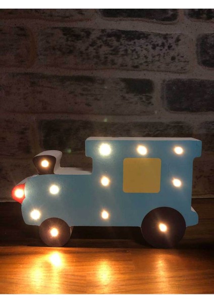 Mavi Ahşap Işıklı Araba Figürü, Odanız Için Şık ve Sıcak Atmosfer Yaratır modelleri