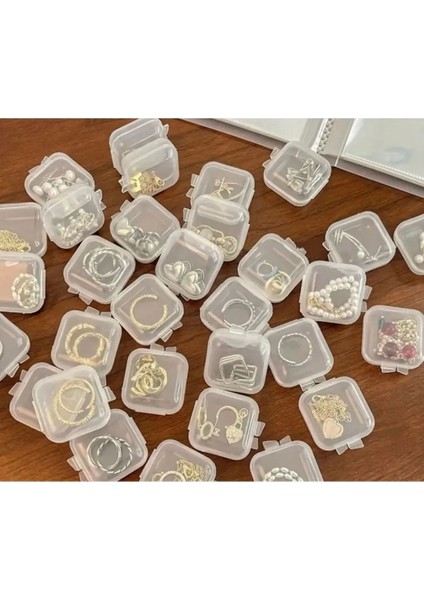 Mini Şeffaf Takı Saklama Kutusu, 5’Li, 3,5 x 3,5 cm, Beyaz Renk