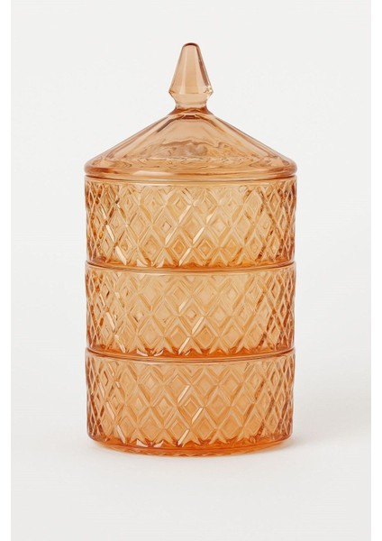 3 Katlı Cam Kapaklı Sunum ve Saklama Kase Seti, Amber, 1500 ml