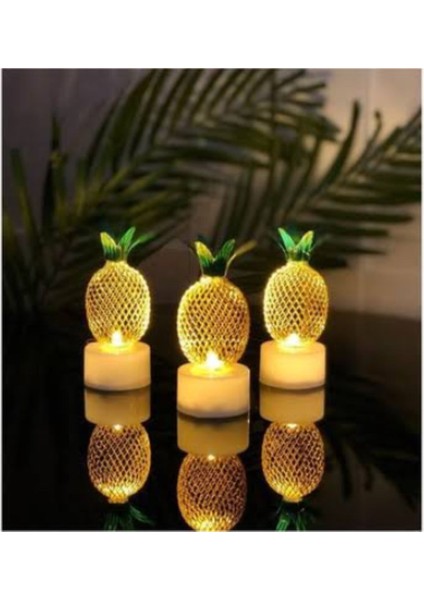 Şık 3’lü Mini Ananas Gece ve Dekor Lambası, 8 Cm, Parlak Altın Rengi