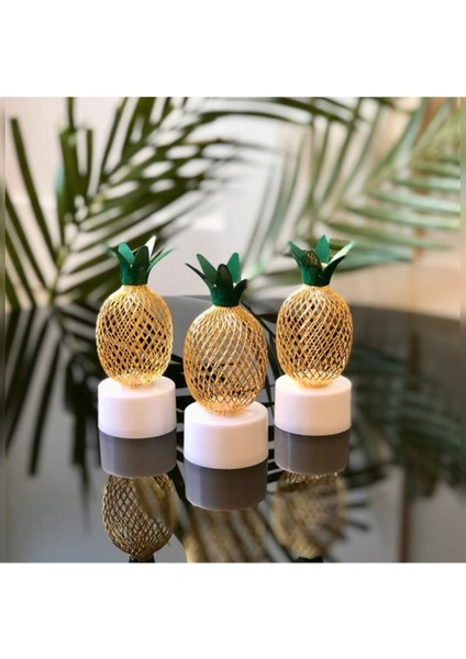Şık 3’lü Mini Ananas Gece ve Dekor Lambası, 8 Cm, Parlak Altın Rengi fiyatları