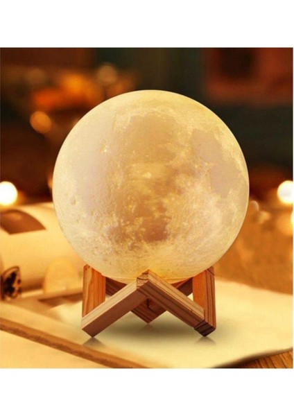 3D Ay Görünümlü Gece Lambası ve Stand, 15 Cm, Dekoratif ve Şık Tasarım modelleri
