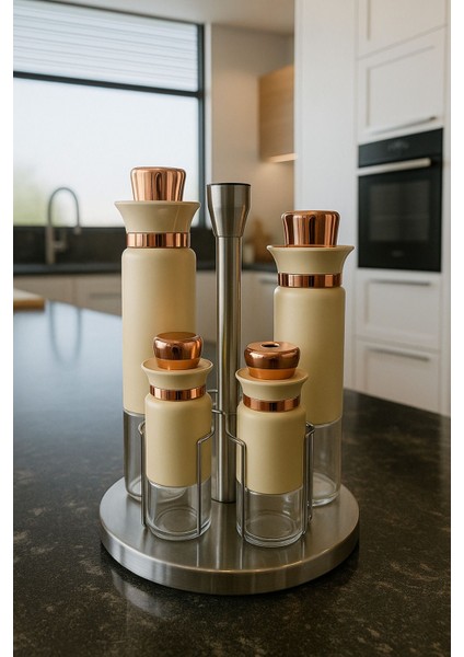 4'lü Baharatlık Seti ve Stand ile Şık ve Kullanışlı Mutfak Dekoru