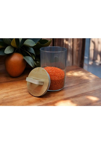 Şık 2'li Set Cam Saklama Kabı, Bambu Tutma, 1000 Ml, Beyaz Renk modelleri