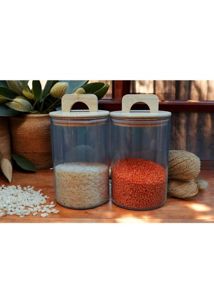 Şık 2'li Set Cam Saklama Kabı, Bambu Tutma, 1000 Ml, Beyaz Renk fırsatları