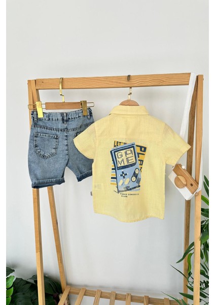 Of Game Cep Baskılı Kot Şortlu Erkek çocuk takım - Sarı fiyatları