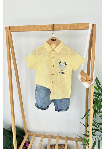 Of Game Cep Baskılı Kot Şortlu Erkek çocuk takım - Sarı modelleri