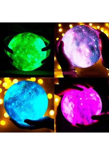 6 Renkli 3D Galaksi Gezegen Gece Lambası Büyük Boy, Dekoratif ve Şık Tasarım