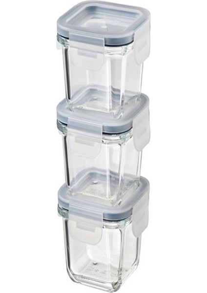 3'lü Kare Cam Saklama Kabı, 180 Ml, Kapaklı, Kahverengi, Dayanıklı ve Şık Set