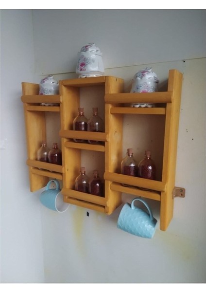 Ahşap Çam Ağacı Baharatlık ve Bardaklık Mutfak Rafı, Şık ve Doğal Tasarım fiyatları