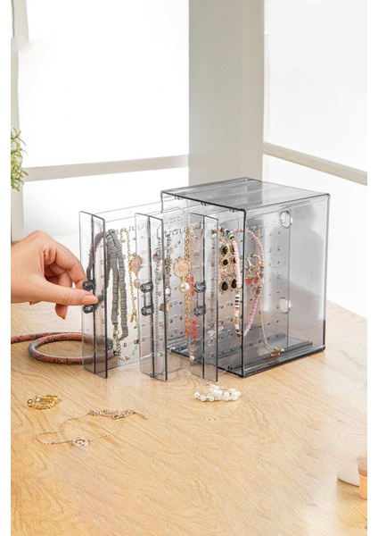 Şık Füme Dikey Takı Organizeri, Bileklik Ve Kolye Düzenleyici, 3 Çekmeceli