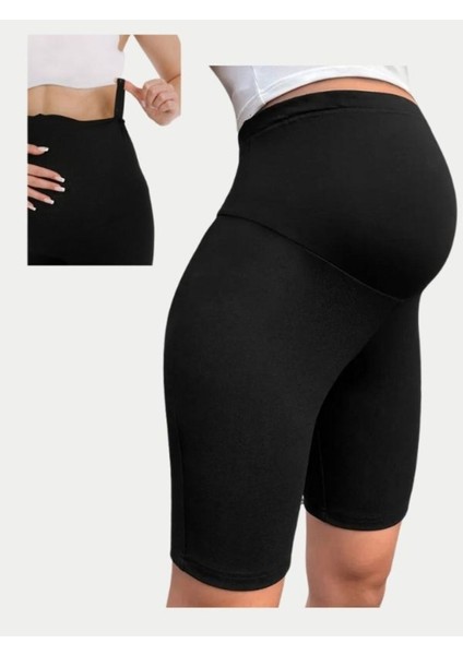 Kadın Siyah Düz Bel Ayarlı Yüksek Bel Hamile Yazlık Şort Tayt Pantalon fiyatları