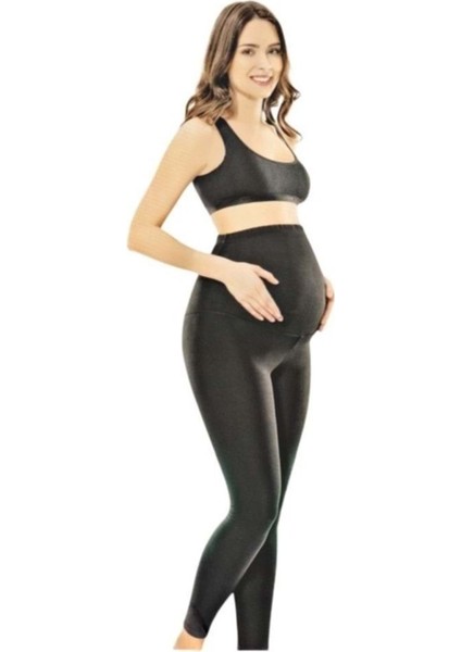 Kadın Siyah Düz Uzun Hamile Penye Pamuklu Tayt pantolon 4073