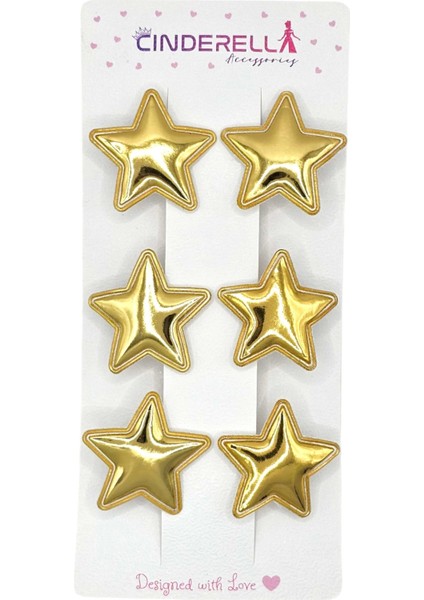 6'lı Parlak Pu Deri Yıldız Pens Saç Tokası Seti Gold - Renkli Yıldızlı Toka Çocuk Saç Süsü Aksesuar