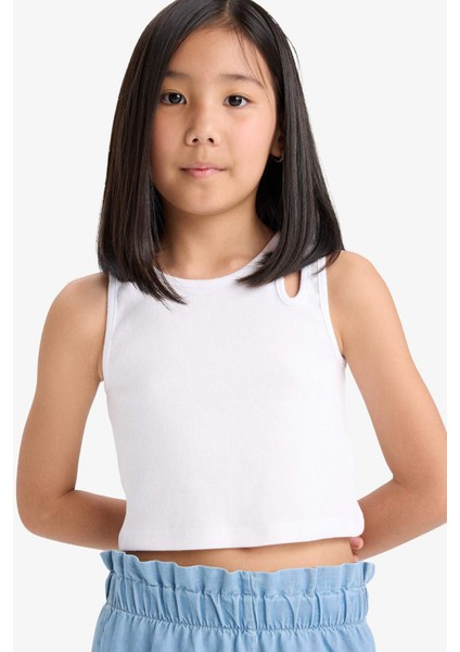 Kız Çocuk Bisiklet Yaka Crop Beyaz Atlet C4607A825HS