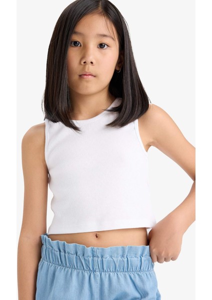 Kız Çocuk Bisiklet Yaka Crop Beyaz Atlet C4607A825HS fırsatları