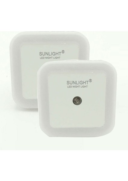 2'li Beyaz Kare LED Gece Lambası, 0,5W, Fişli ve Fotosel Sensörlü
