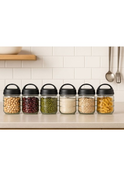 6'lı Renkli Kapaklı Çok Amaçlı Cam Kavanoz 1000CC Bpa Free