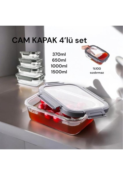 Renkli 4'lü Cam Saklama Kabı, Sızdırmaz ve Kilitli Kapak ile Güvenle Kullanım fiyatları