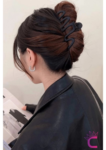 Mat Siyah Büyük Boy Kadın Mandal Toka 13CM Plastik - Şık ve Zarif Mandallı Saç Topuz Tokası