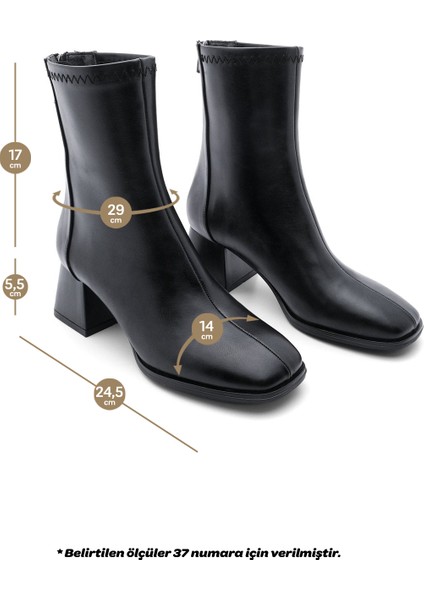 Kadın Topuklu Bot Küt Burun Arkadan Fermuarlı Nayis Siyah