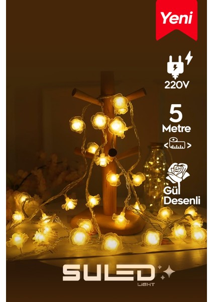 4 Metre Gül LED Işık Gün Işığı 220V Fişli Dekoratif LED Işık Iç & Dış Mekan Süsleme Parti Ambiyans