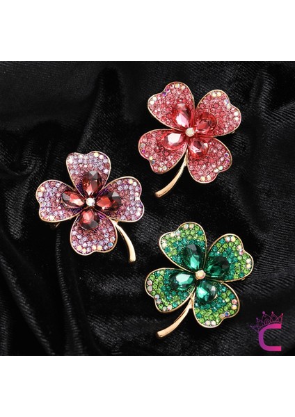 Zarif Çiçekli Kristal Taşlı Mor Yonca Tasarım Kadın Broş - Hediyelik Elbise Ceket Yaka Iğnesi Broşu fırsatları