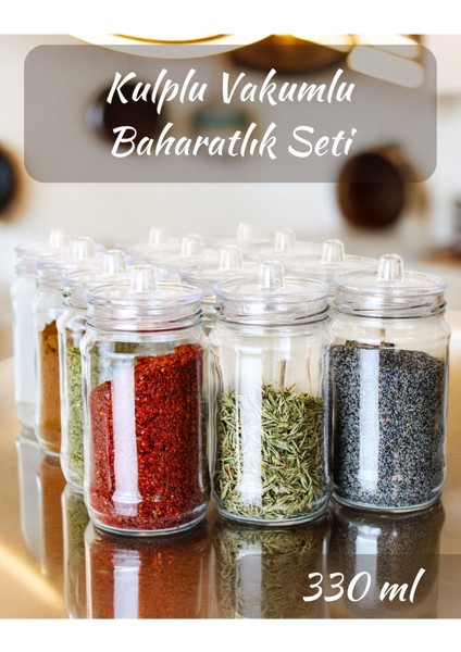 12'li Vakum Kapaklı Cam Baharatlık Seti, Şık ve Pratik Saklama Çözümleri