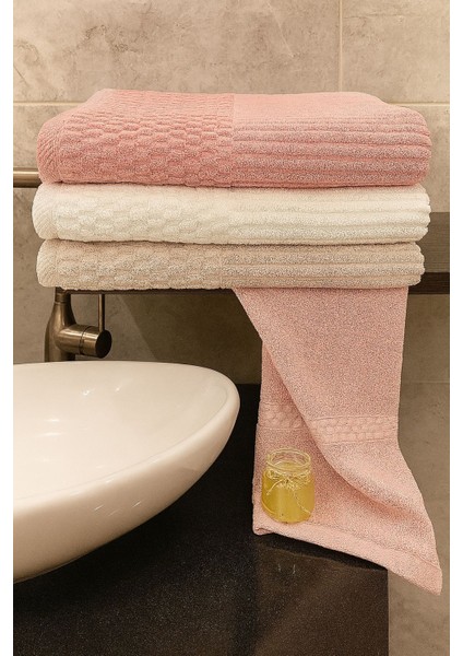 Grid 3’lü Banyo Havlu Seti – 100X150 cm %100 Pamuk, Yumuşak Dokulu, Örgü Desen.