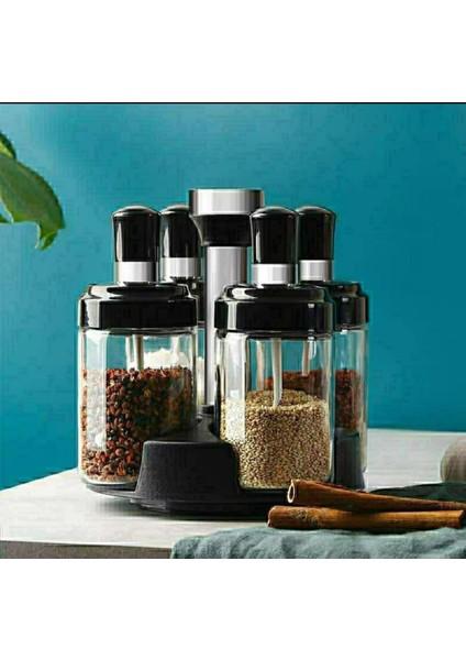 360 Derece Döner 4'lü Kendinden Kaşıklı Baharatlık Seti 250 ml