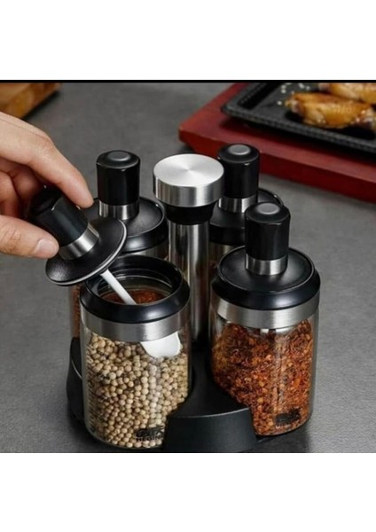 360 Derece Döner 4'lü Kendinden Kaşıklı Baharatlık Seti 250 ml modelleri