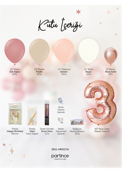 3 Yaş Balonu Doğum Günü Balon Zinciri Rose Gold Parti Seti fiyatları