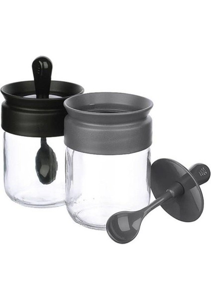 12'li Gri Cam Baharatlık Seti, Kaşıklı Saklama Kavanozu