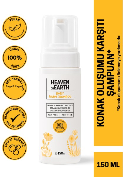HonE VEGAN %100 DOĞAL VE ORGANİK içerikli Konak Bebek Köpük Şampuanı/ Heaven on Earth HonE VEGAN 100% NATURAL Baby Foam Shampoo- 150mL