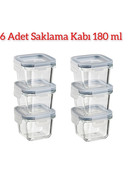 6'lı Turuncu Cam Saklama Kabı Seti, 8,5x8,5x6 Cm, 180 Ml, Sızdırmaz Kapaklar