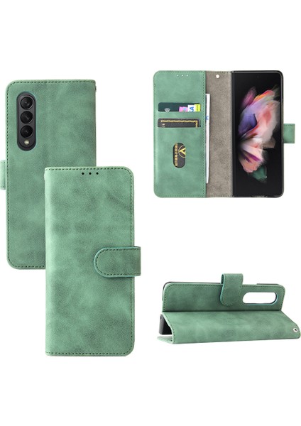 Galaxy Z Fold 3 Için Creative Manyetik Premium Pu Deri Kapaklı Kılıf, Kart Yuvası ve El Kayışı Kılıfı (Yurt Dışından)