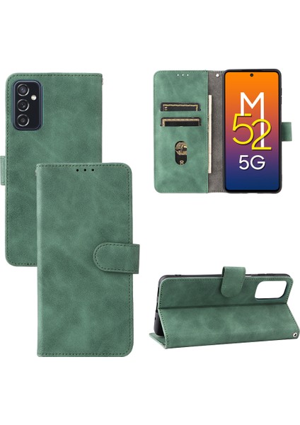 Galaxy M52 Için Creative Manyetik Premium Pu Deri Kapaklı Kılıf, Kart Yuvası ve El Kayışı Kılıfı (Yurt Dışından)