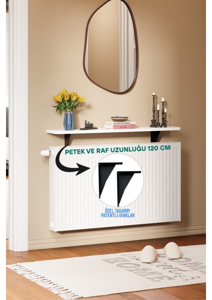 Ispır - Dresuar Montaj Gerektirmeyen 120X18 cm Mdf Oval Kesim Petek Üstü Uçan Raf Kitaplık
