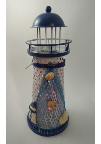 Metal LED Işıklı Deniz Feneri, Beyaz, Modern ve Şık Dekorasyon Parçası