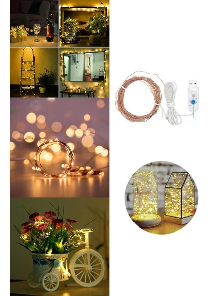 Yılbaşı ve Özel Konseptler Için 5 mt USB Bağlı Beyaz LED Işık Dekoru