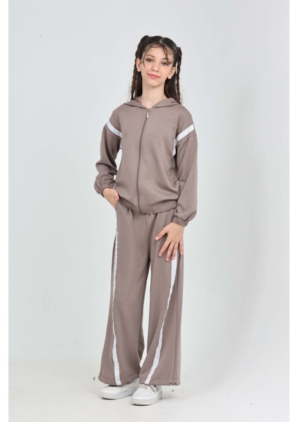 Kız Çocuk Şerit Detaylı Eşofman Takım