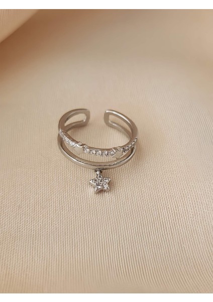 Iki Sıralı Sallantılı Yıldız Kemik Ayarlanabilir Silver Gümüş Renkli Yüzük modelleri