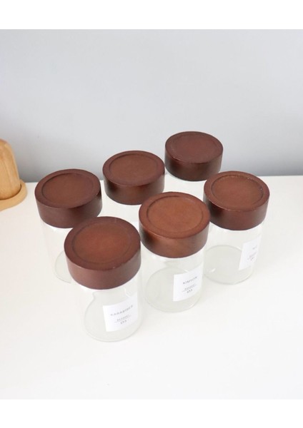 6'lı Cam Baharatlık Seti, Kapaklı, Yuvarlak, 240ML, 16 Etiketli fiyatları