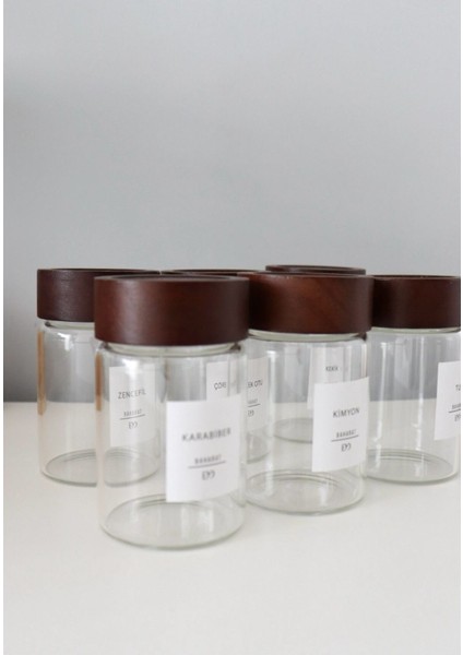 6'lı Cam Baharatlık Seti, Kapaklı, Yuvarlak, 240ML, 16 Etiketli modelleri